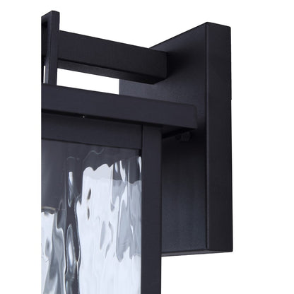 Canarm Shana 12in 1-Light Outdoor Wall Lantern | Modern Matte Black and Watermark Glass | Entryway & Porch | 7.5 x 6 x 12 in | Model IOL703BK