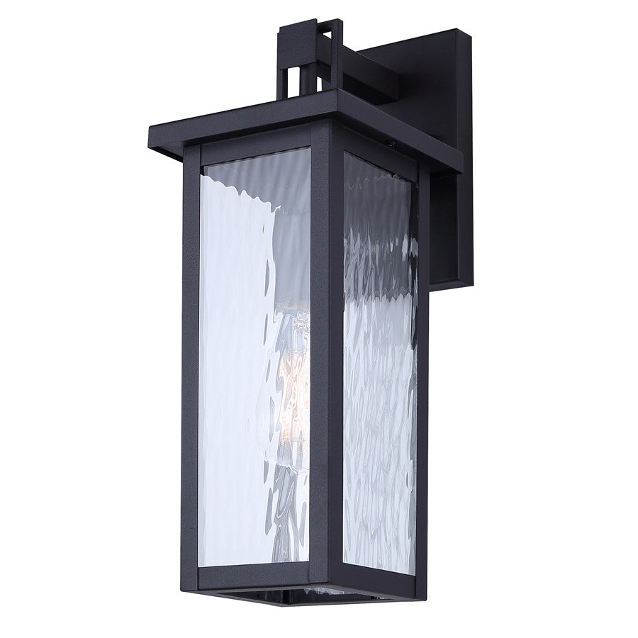 Canarm Shana 16in 1-Light Outdoor Wall Lantern | Modern Matte Black and Watermark Glass | Entryway & Patio | 7.5 x 6 x 16 in | Model IOL704BK