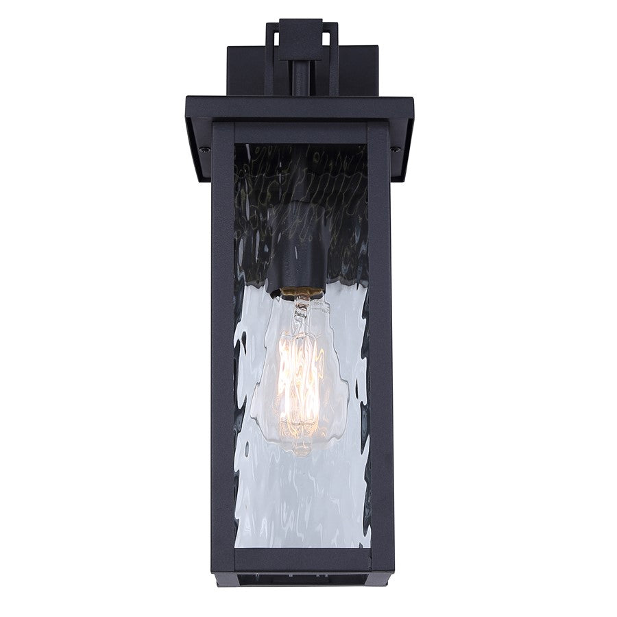 Canarm Shana 16in 1-Light Outdoor Wall Lantern | Modern Matte Black and Watermark Glass | Entryway & Patio | 7.5 x 6 x 16 in | Model IOL704BK