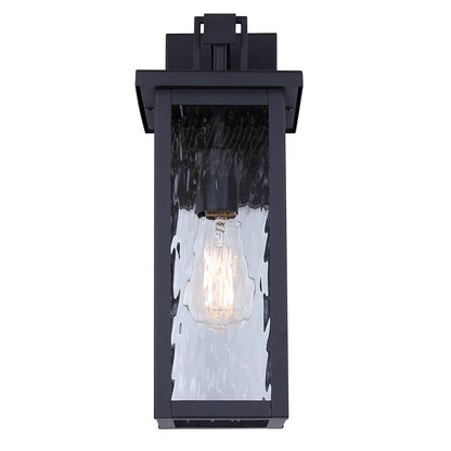 Canarm Shana 16in 1-Light Outdoor Wall Lantern | Modern Matte Black and Watermark Glass | Entryway & Patio | 7.5 x 6 x 16 in | Model IOL704BK
