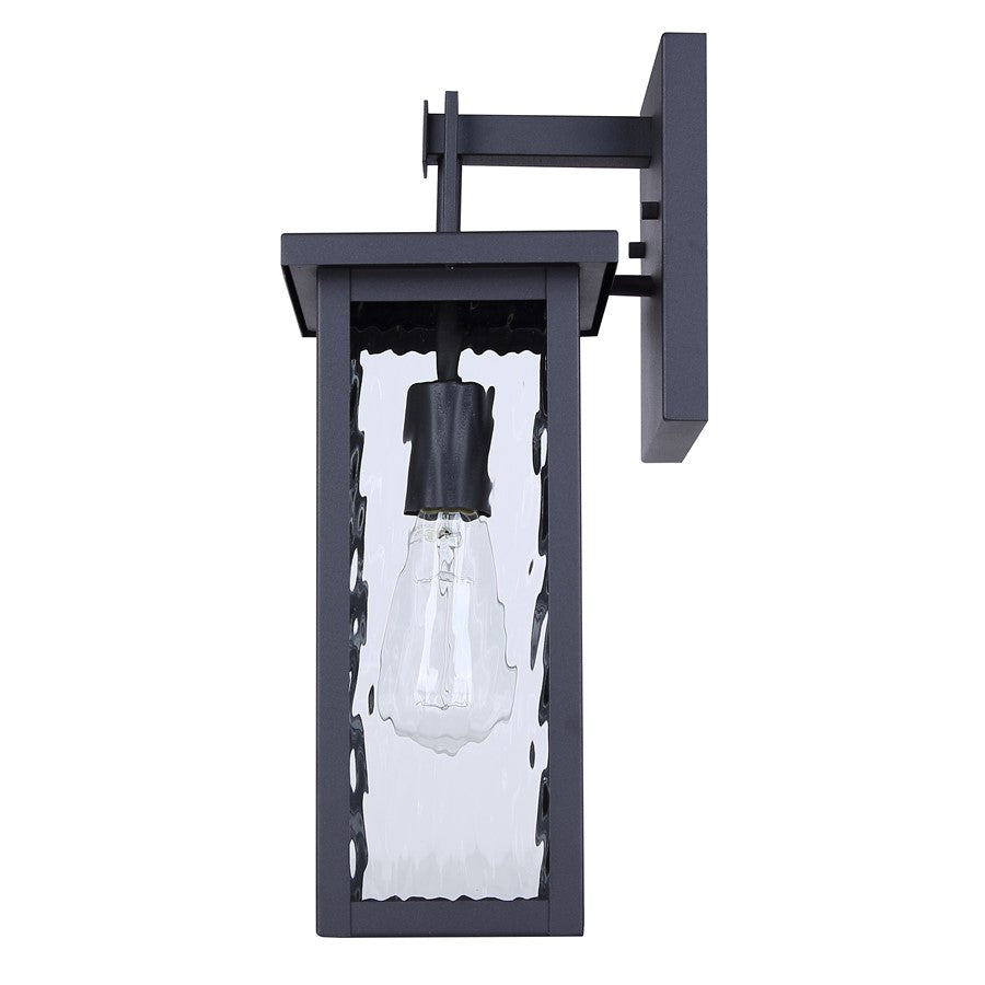 Canarm Shana 16in 1-Light Outdoor Wall Lantern | Modern Matte Black and Watermark Glass | Entryway & Patio | 7.5 x 6 x 16 in | Model IOL704BK