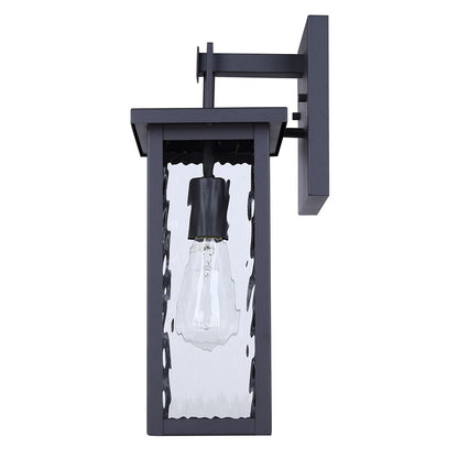 Canarm Shana 16in 1-Light Outdoor Wall Lantern | Modern Matte Black and Watermark Glass | Entryway & Patio | 7.5 x 6 x 16 in | Model IOL704BK