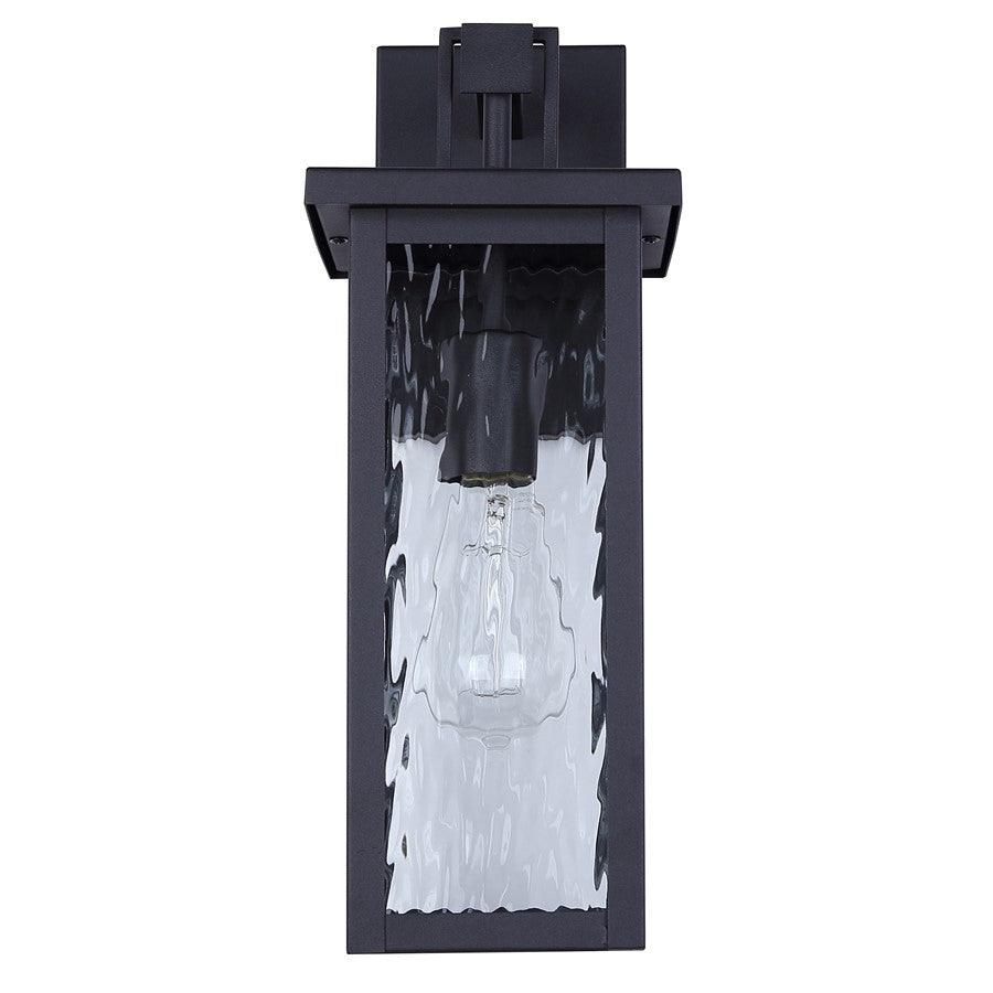 Canarm Shana 16in 1-Light Outdoor Wall Lantern | Modern Matte Black and Watermark Glass | Entryway & Patio | 7.5 x 6 x 16 in | Model IOL704BK