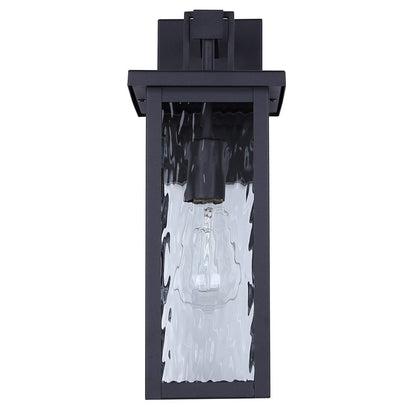 Canarm Shana 16in 1-Light Outdoor Wall Lantern | Modern Matte Black and Watermark Glass | Entryway & Patio | 7.5 x 6 x 16 in | Model IOL704BK