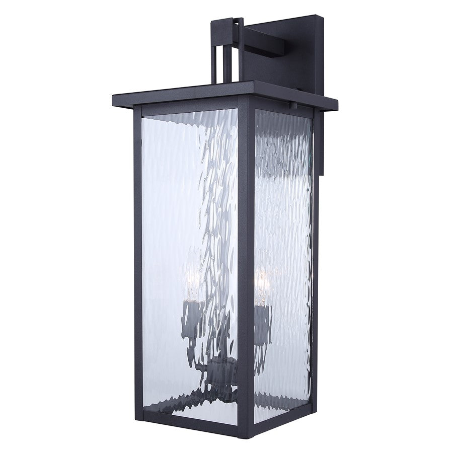 Canarm Shana 22in 2-Light Outdoor Wall Lantern | Modern Matte Black and Watermark Glass | Entryway & Patio | 10.5 x 8.75 x 22 in | Model IOL705BK