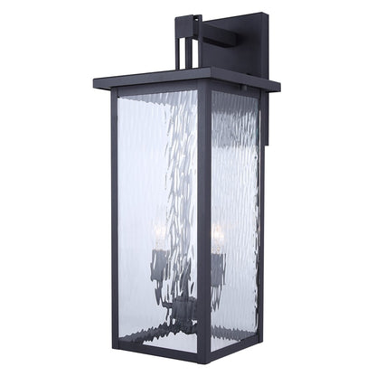 Canarm Shana 22in 2-Light Outdoor Wall Lantern | Modern Matte Black and Watermark Glass | Entryway & Patio | 10.5 x 8.75 x 22 in | Model IOL705BK