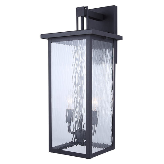 Canarm Shana 22in 2-Light Outdoor Wall Lantern | Modern Matte Black and Watermark Glass | Entryway & Patio | 10.5 x 8.75 x 22 in | Model IOL705BK