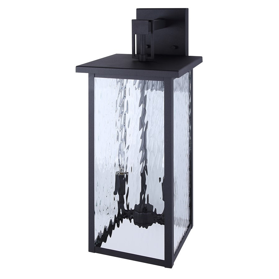 Canarm Shana 22in 2-Light Outdoor Wall Lantern | Modern Matte Black and Watermark Glass | Entryway & Patio | 10.5 x 8.75 x 22 in | Model IOL705BK