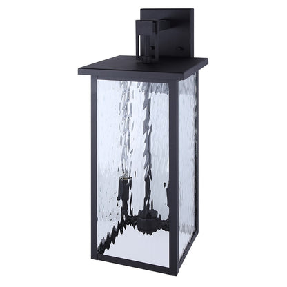 Canarm Shana 22in 2-Light Outdoor Wall Lantern | Modern Matte Black and Watermark Glass | Entryway & Patio | 10.5 x 8.75 x 22 in | Model IOL705BK