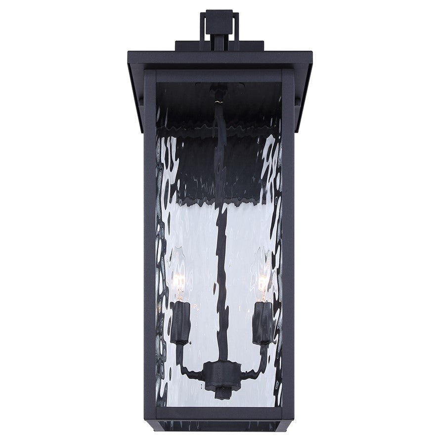 Canarm Shana 22in 2-Light Outdoor Wall Lantern | Modern Matte Black and Watermark Glass | Entryway & Patio | 10.5 x 8.75 x 22 in | Model IOL705BK