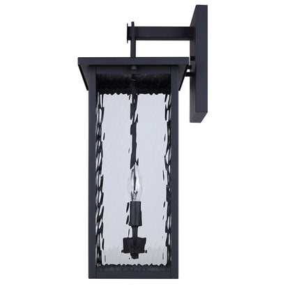 Canarm Shana 22in 2-Light Outdoor Wall Lantern | Modern Matte Black and Watermark Glass | Entryway & Patio | 10.5 x 8.75 x 22 in | Model IOL705BK