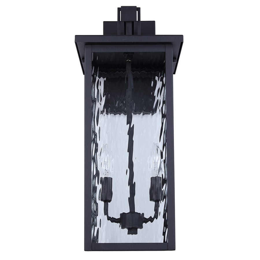 Canarm Shana 22in 2-Light Outdoor Wall Lantern | Modern Matte Black and Watermark Glass | Entryway & Patio | 10.5 x 8.75 x 22 in | Model IOL705BK