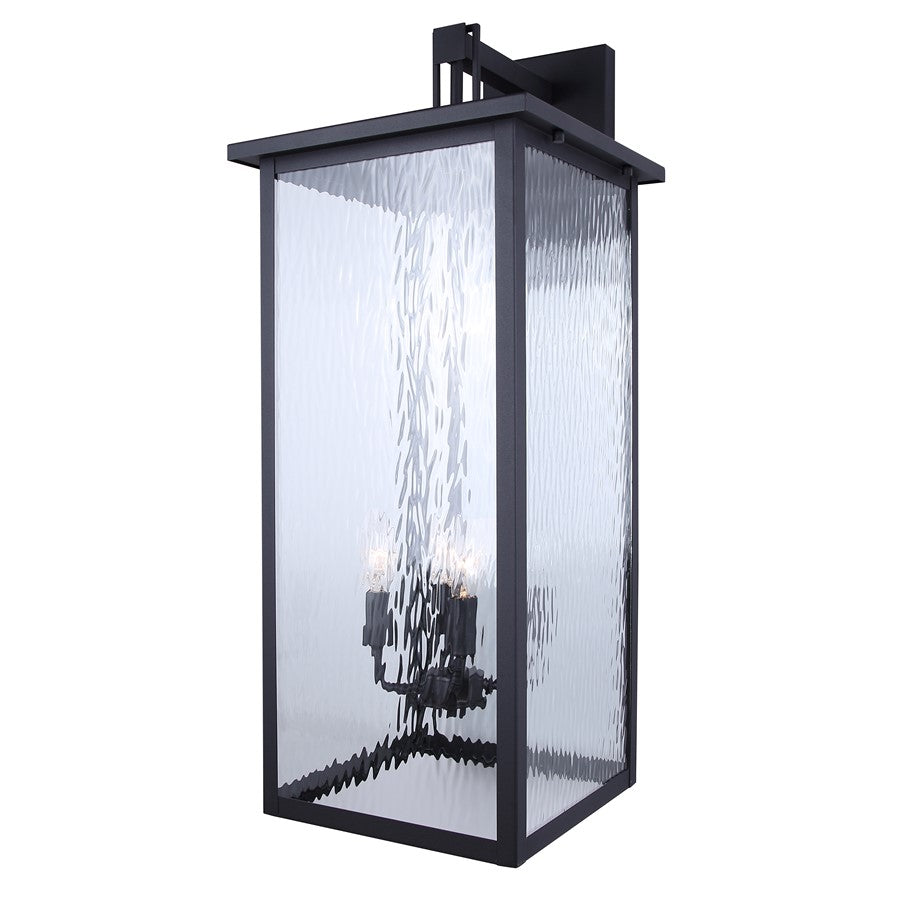 Canarm Shana 30in 4-Light Outdoor Wall Lantern | Modern Matte Black and Watermark Glass | Entryway & Patio | 14.25 x 12 x 30 in | Model IOL706BK