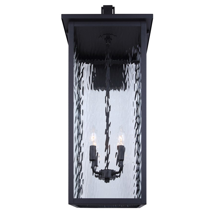 Canarm Shana 30in 4-Light Outdoor Wall Lantern | Modern Matte Black and Watermark Glass | Entryway & Patio | 14.25 x 12 x 30 in | Model IOL706BK