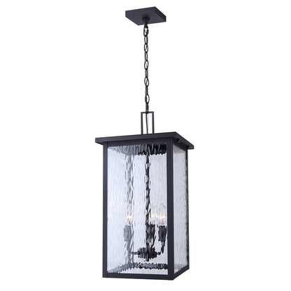 Canarm Shana 11in 3-Light Outdoor Pendant | Modern Black and Watermark Glass | Covered Patio & Entryway | 11 x 11 x 22 in | Model IOL707BK