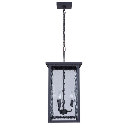Canarm Shana 11in 3-Light Outdoor Pendant | Modern Black and Watermark Glass | Covered Patio & Entryway | 11 x 11 x 22 in | Model IOL707BK