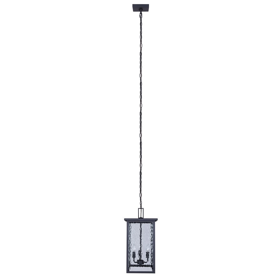 Canarm Shana 11in 3-Light Outdoor Pendant | Modern Black and Watermark Glass | Covered Patio & Entryway | 11 x 11 x 22 in | Model IOL707BK