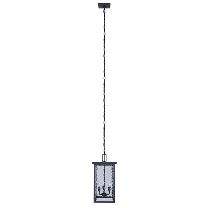 Canarm Shana 11in 3-Light Outdoor Pendant | Modern Black and Watermark Glass | Covered Patio & Entryway | 11 x 11 x 22 in | Model IOL707BK