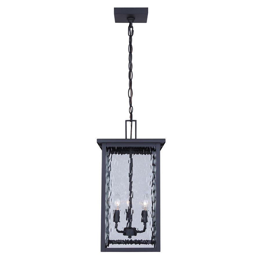 Canarm Shana 11in 3-Light Outdoor Pendant | Modern Black and Watermark Glass | Covered Patio & Entryway | 11 x 11 x 22 in | Model IOL707BK
