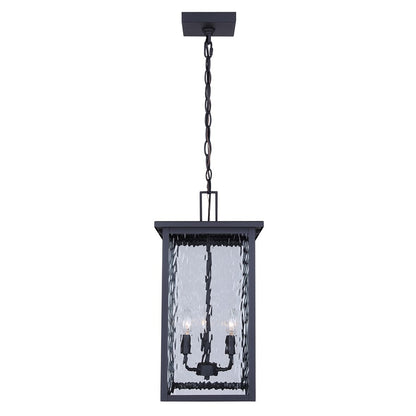 Canarm Shana 11in 3-Light Outdoor Pendant | Modern Black and Watermark Glass | Covered Patio & Entryway | 11 x 11 x 22 in | Model IOL707BK