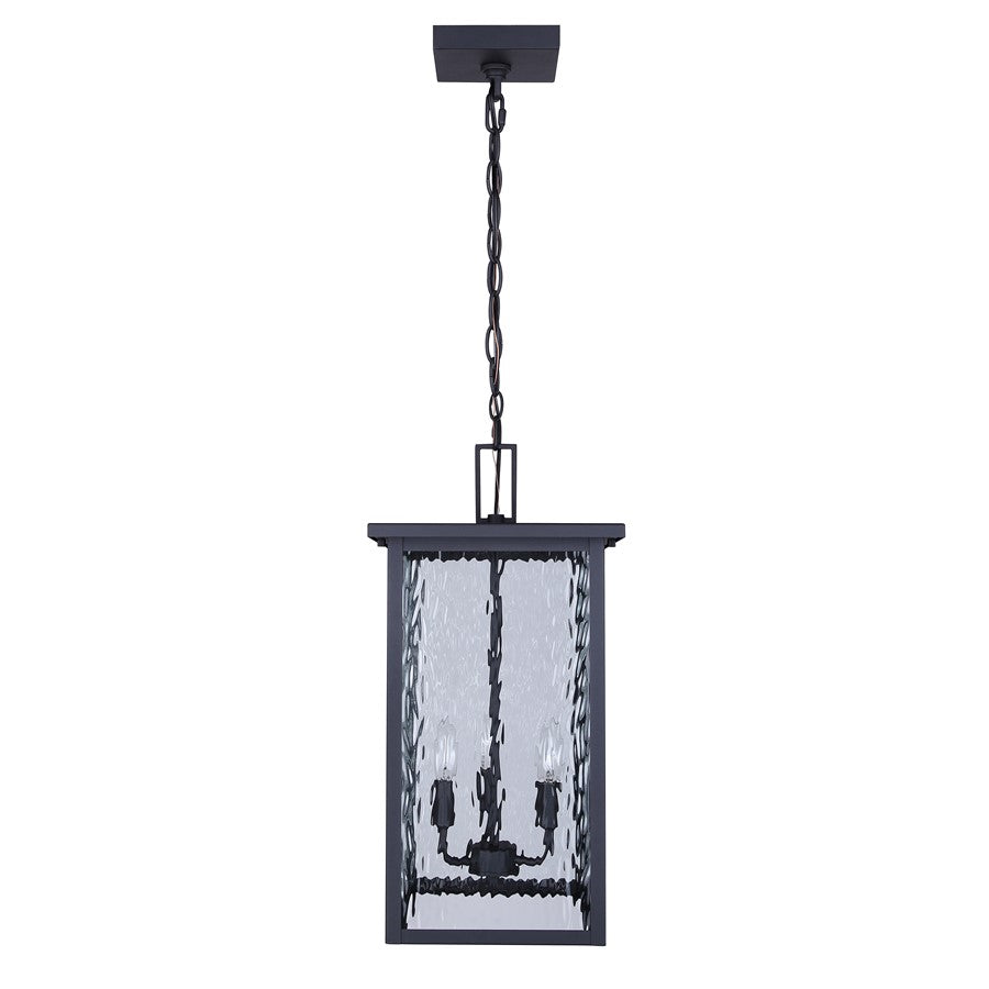 Canarm Shana 11in 3-Light Outdoor Pendant | Modern Black and Watermark Glass | Covered Patio & Entryway | 11 x 11 x 22 in | Model IOL707BK