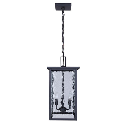Canarm Shana 11in 3-Light Outdoor Pendant | Modern Black and Watermark Glass | Covered Patio & Entryway | 11 x 11 x 22 in | Model IOL707BK