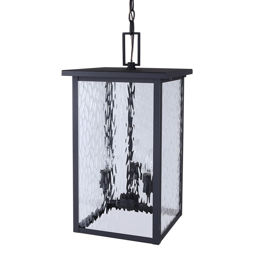 Canarm Shana 11in 3-Light Outdoor Pendant | Modern Black and Watermark Glass | Covered Patio & Entryway | 11 x 11 x 22 in | Model IOL707BK