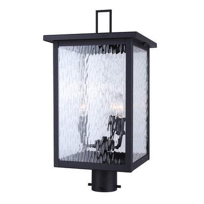 Canarm Shana 11in 3-Light Outdoor Post Lantern | Modern Black and Watermark Glass | Driveway & Entrance | 11 x 11 x 22 in | Model IOL708BK
