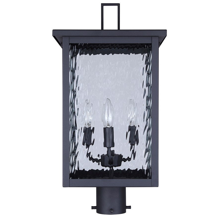 Canarm Shana 11in 3-Light Outdoor Post Lantern | Modern Black and Watermark Glass | Driveway & Entrance | 11 x 11 x 22 in | Model IOL708BK