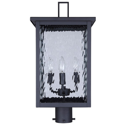 Canarm Shana 11in 3-Light Outdoor Post Lantern | Modern Black and Watermark Glass | Driveway & Entrance | 11 x 11 x 22 in | Model IOL708BK