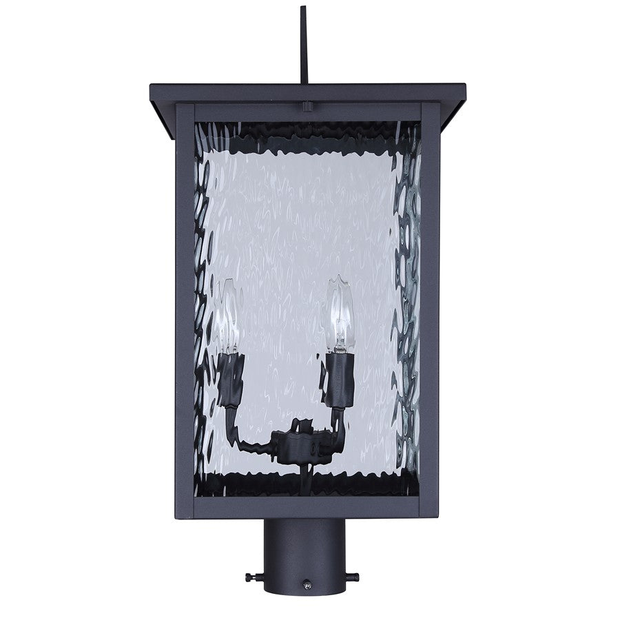 Canarm Shana 11in 3-Light Outdoor Post Lantern | Modern Black and Watermark Glass | Driveway & Entrance | 11 x 11 x 22 in | Model IOL708BK