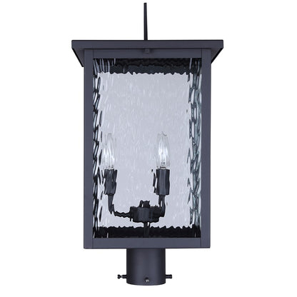 Canarm Shana 11in 3-Light Outdoor Post Lantern | Modern Black and Watermark Glass | Driveway & Entrance | 11 x 11 x 22 in | Model IOL708BK