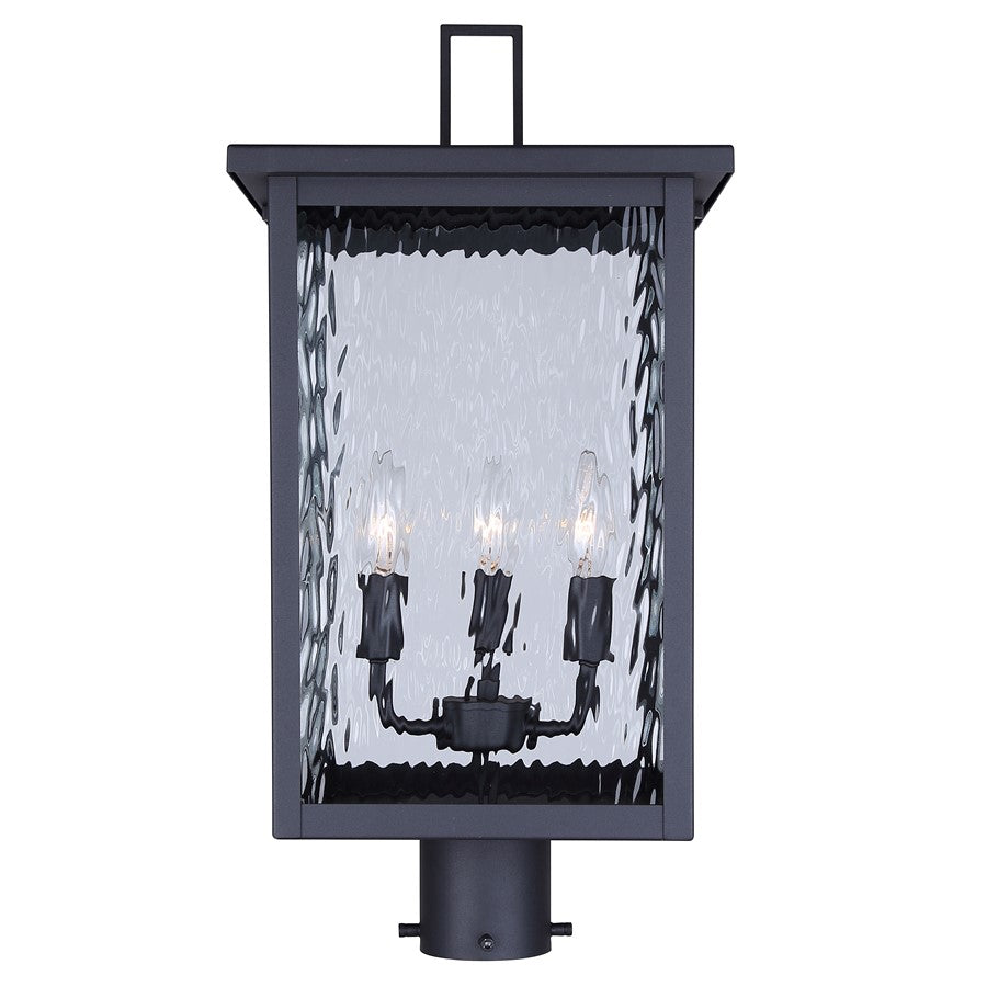 Canarm Shana 11in 3-Light Outdoor Post Lantern | Modern Black and Watermark Glass | Driveway & Entrance | 11 x 11 x 22 in | Model IOL708BK