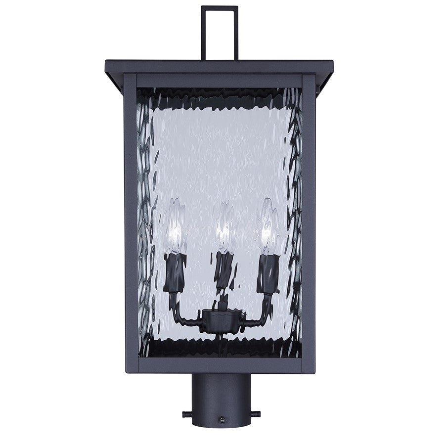 Canarm Shana 11in 3-Light Outdoor Post Lantern | Modern Black and Watermark Glass | Driveway & Entrance | 11 x 11 x 22 in | Model IOL708BK
