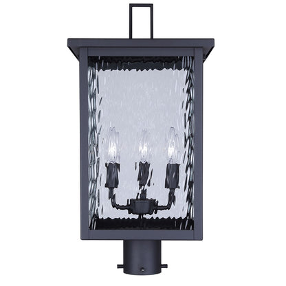 Canarm Shana 11in 3-Light Outdoor Post Lantern | Modern Black and Watermark Glass | Driveway & Entrance | 11 x 11 x 22 in | Model IOL708BK