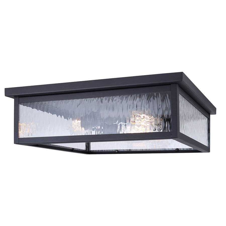 Canarm Shana 18in 3-Light Outdoor Flush Mount | Modern Black and Watermark Glass | Entryway & Patio | 18 x 18 x 5 in | Model IOL709BK