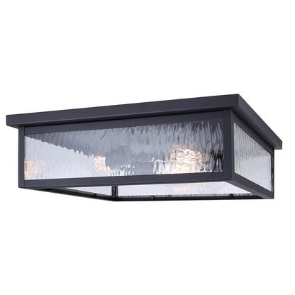 Canarm Shana 18in 3-Light Outdoor Flush Mount | Modern Black and Watermark Glass | Entryway & Patio | 18 x 18 x 5 in | Model IOL709BK