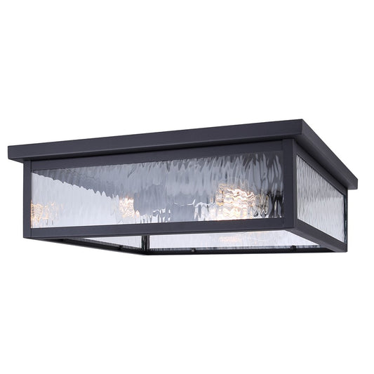Canarm Shana 18in 3-Light Outdoor Flush Mount | Modern Black and Watermark Glass | Entryway & Patio | 18 x 18 x 5 in | Model IOL709BK