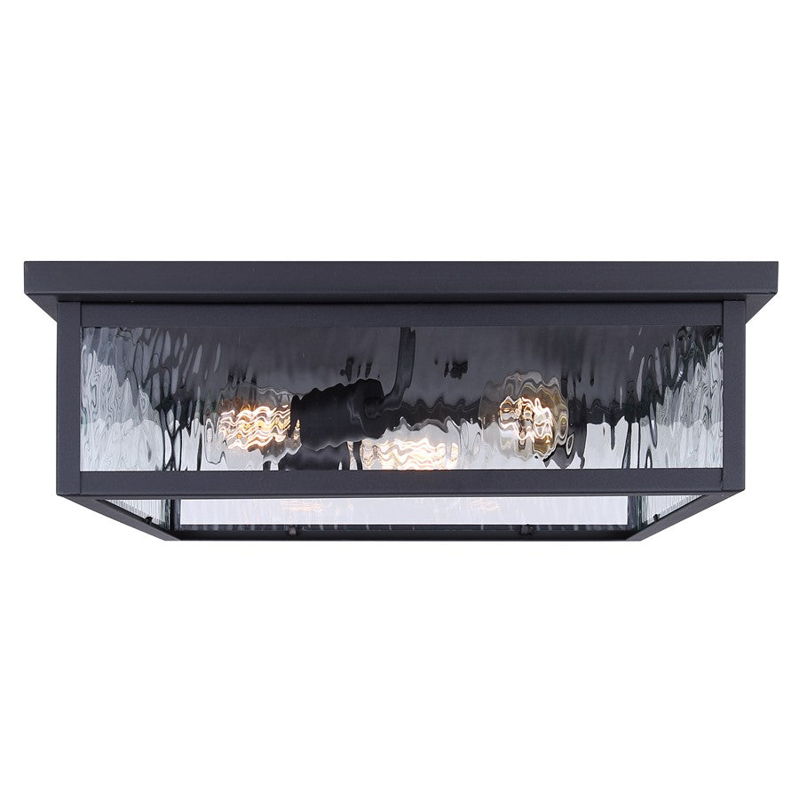 Canarm Shana 18in 3-Light Outdoor Flush Mount | Modern Black and Watermark Glass | Entryway & Patio | 18 x 18 x 5 in | Model IOL709BK
