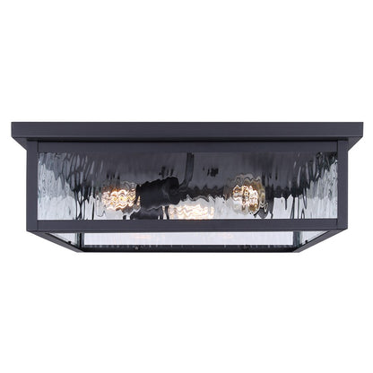 Canarm Shana 18in 3-Light Outdoor Flush Mount | Modern Black and Watermark Glass | Entryway & Patio | 18 x 18 x 5 in | Model IOL709BK