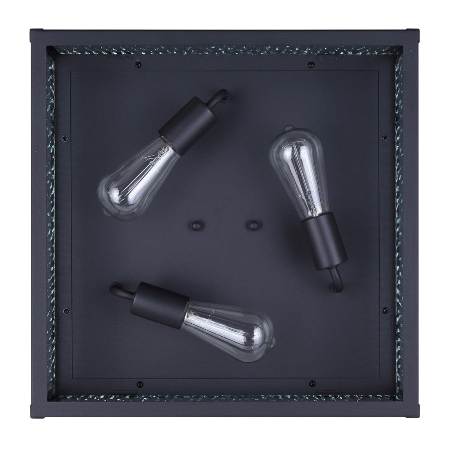 Canarm Shana 18in 3-Light Outdoor Flush Mount | Modern Black and Watermark Glass | Entryway & Patio | 18 x 18 x 5 in | Model IOL709BK