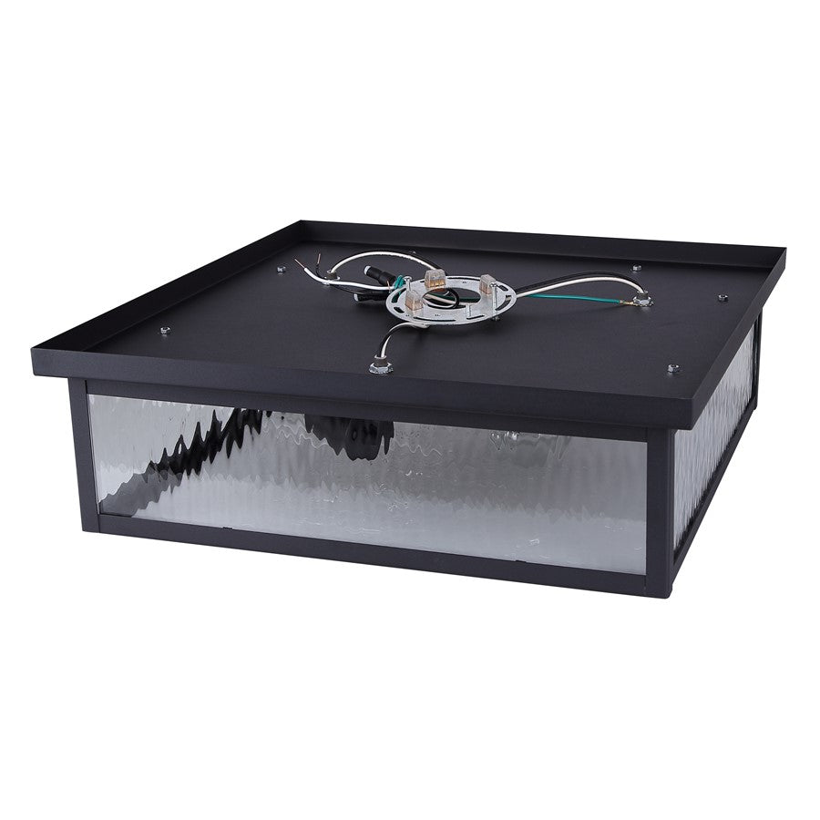 Canarm Shana 18in 3-Light Outdoor Flush Mount | Modern Black and Watermark Glass | Entryway & Patio | 18 x 18 x 5 in | Model IOL709BK