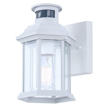 Canarm Kersley 10in 1-Light Outdoor Lantern | Classic White and Clear Beveled Glass | Entryway, Patio & Garage | 7 x 6.25 x 10 in | Model IOL714WH