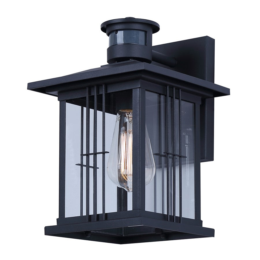 Canarm Grant 12in 1-Light Outdoor Lantern | Black Metal and Clear Glass | Entryway & Patio Security Light | 8.88 x 8 x 12 in | Model IOL718BK