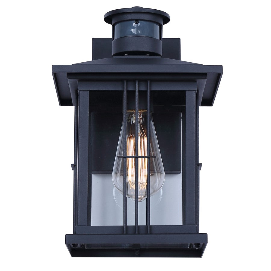 Canarm Grant 12in 1-Light Outdoor Lantern | Black Metal and Clear Glass | Entryway & Patio Security Light | 8.88 x 8 x 12 in | Model IOL718BK
