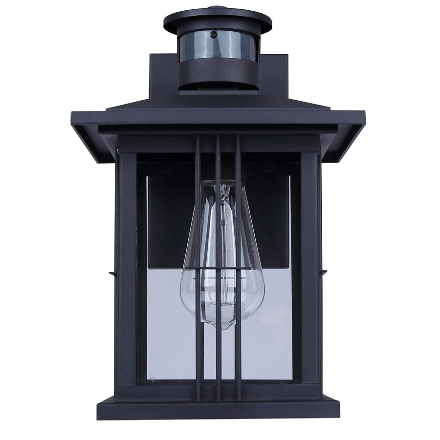 Canarm Grant 12in 1-Light Outdoor Lantern | Black Metal and Clear Glass | Entryway & Patio Security Light | 8.88 x 8 x 12 in | Model IOL718BK