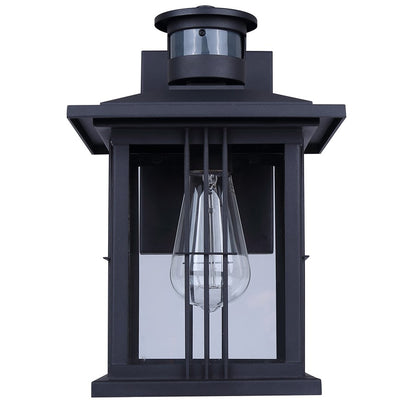 Canarm Grant 12in 1-Light Outdoor Lantern | Black Metal and Clear Glass | Entryway & Patio Security Light | 8.88 x 8 x 12 in | Model IOL718BK
