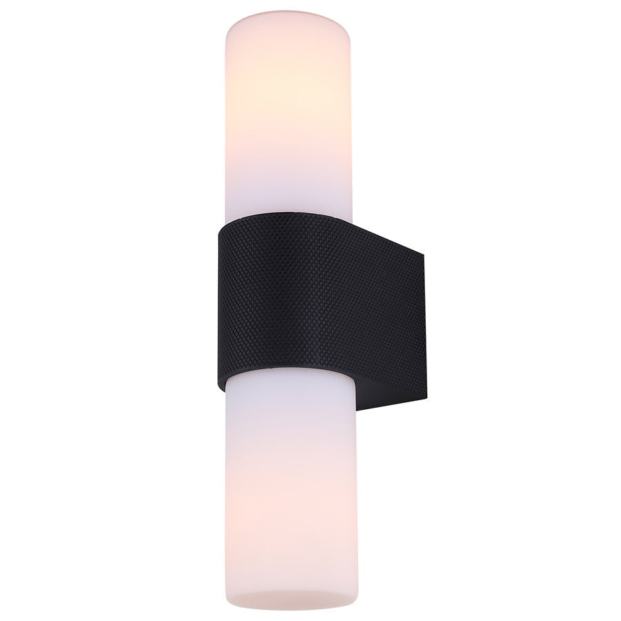 Canarm June 4.37in 2-Light Outdoor Lantern | Modern Black Steel and Opal Glass | Patio & Entryway Up-Down Light | Model IOL728BK