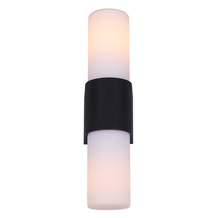 Canarm June 4.37in 2-Light Outdoor Lantern | Modern Black Steel and Opal Glass | Patio & Entryway Up-Down Light | Model IOL728BK