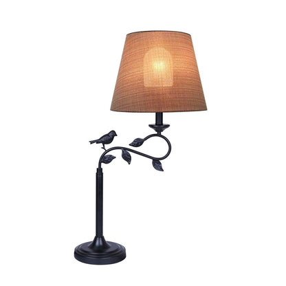 Canarm Havran 31in 1-Light Outdoor Table Lamp | Rustic Black Steel and Natural Fabric Shade | Covered Patio & Sunroom | Model IOTL687BK
